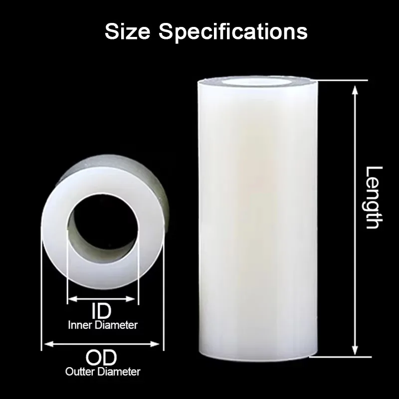 20~100Pcs M3 M4 M5 M6 M8 White Nylon ABS Non-Threaded Spacer Round Hollow Standoff Washer PCB Board Screw Bolt Length 2 to 50mm
