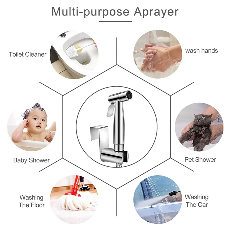 A24P Handheld Badkamer Douchekop Toilet Spuitpistool Sproeier Set Roestvrijstalen Bidet Kraan Muurbevestiging