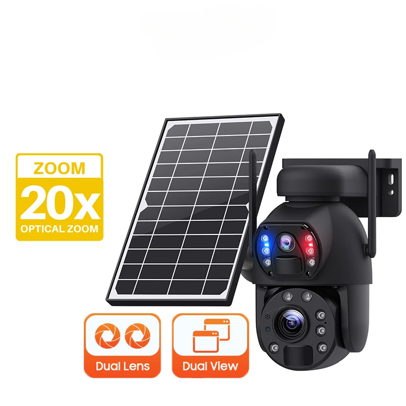 

6MP 20X Zoom Ultra High Definition Outdoor Waterproof Automatic Tracking Solar 4g Wireless Sim Card CCTV Camera