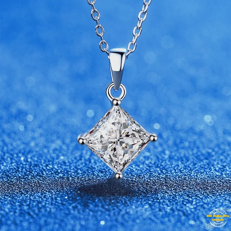 

1,0/2,0 карата Муассанит S925 Серебряный браслет-подвеска для женщин и мужчин с платиновым покрытием принцессы Ожерелье-подвеска ювелирные изделия оптом