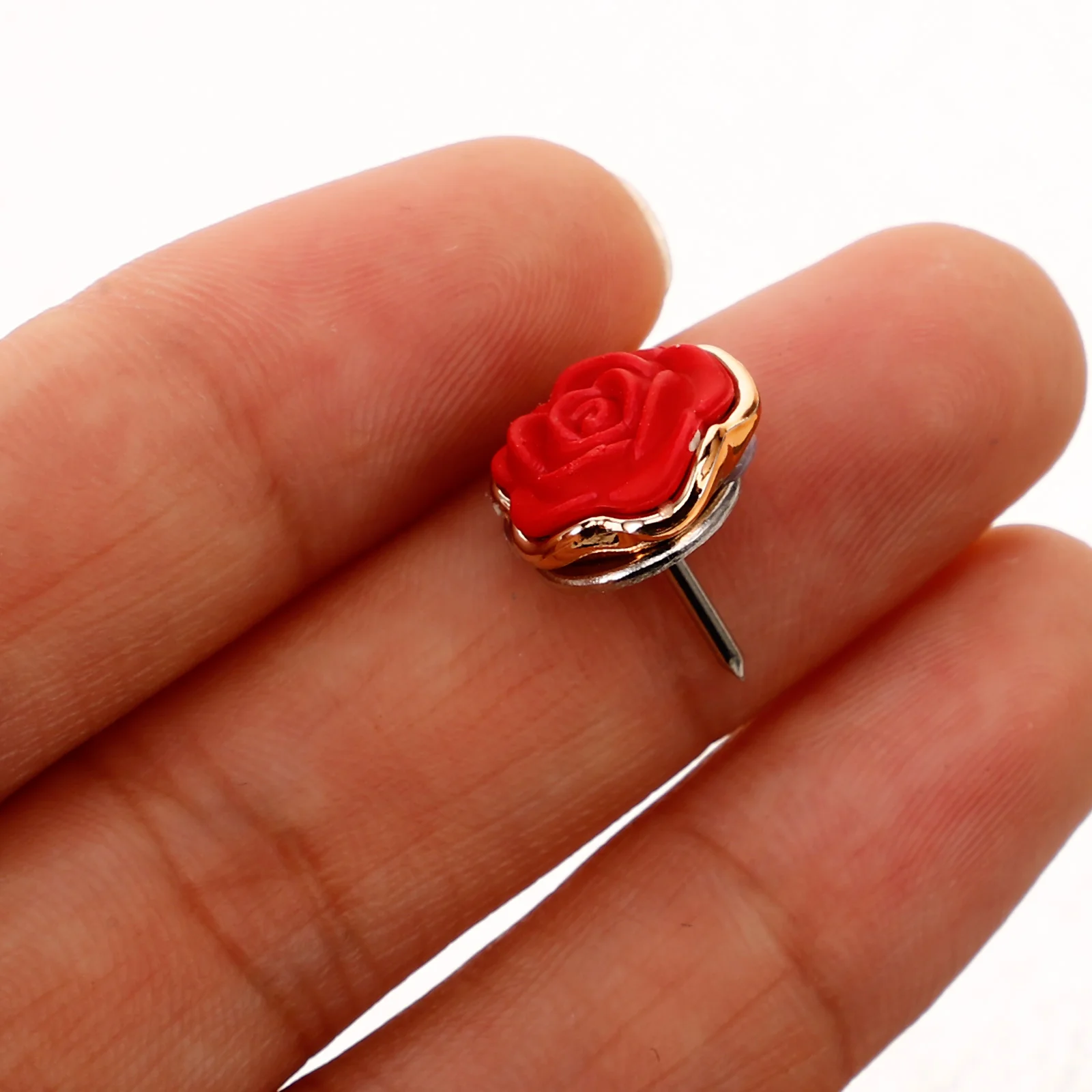 30 Pcs Rose Flower Decorative Needle Maps Replaceable Push Pin Office Desk Accessories Red Resin