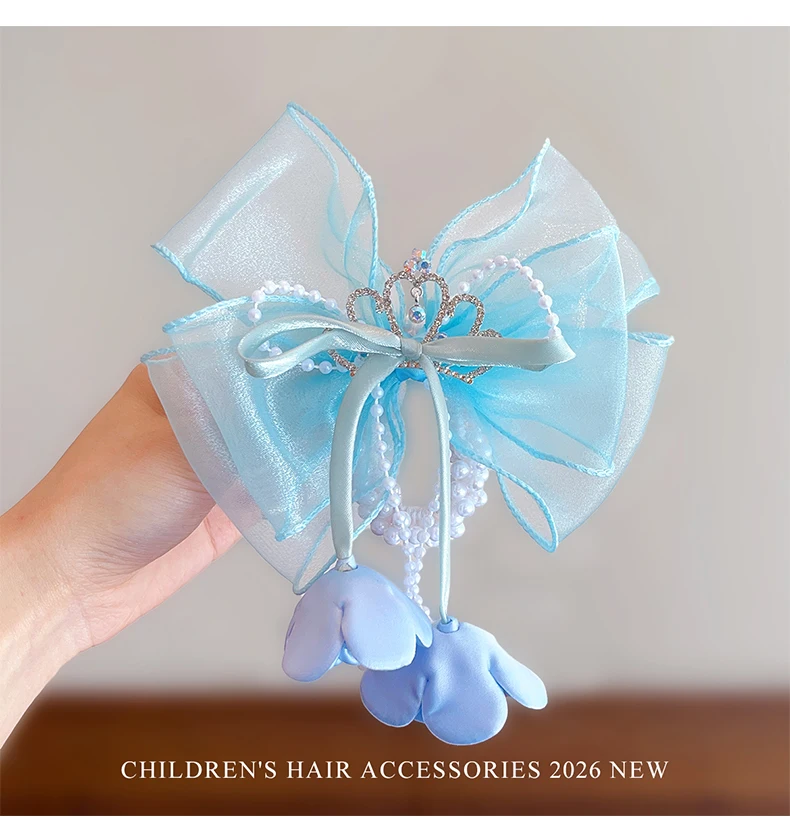 Haargummis für Kinder mit Organza-Schleife, Perlen und Quasten, rutschfest, ohne Haarschäden, für Kleinkinder, Mädchen, Geburtstagsfeier – Detail 8