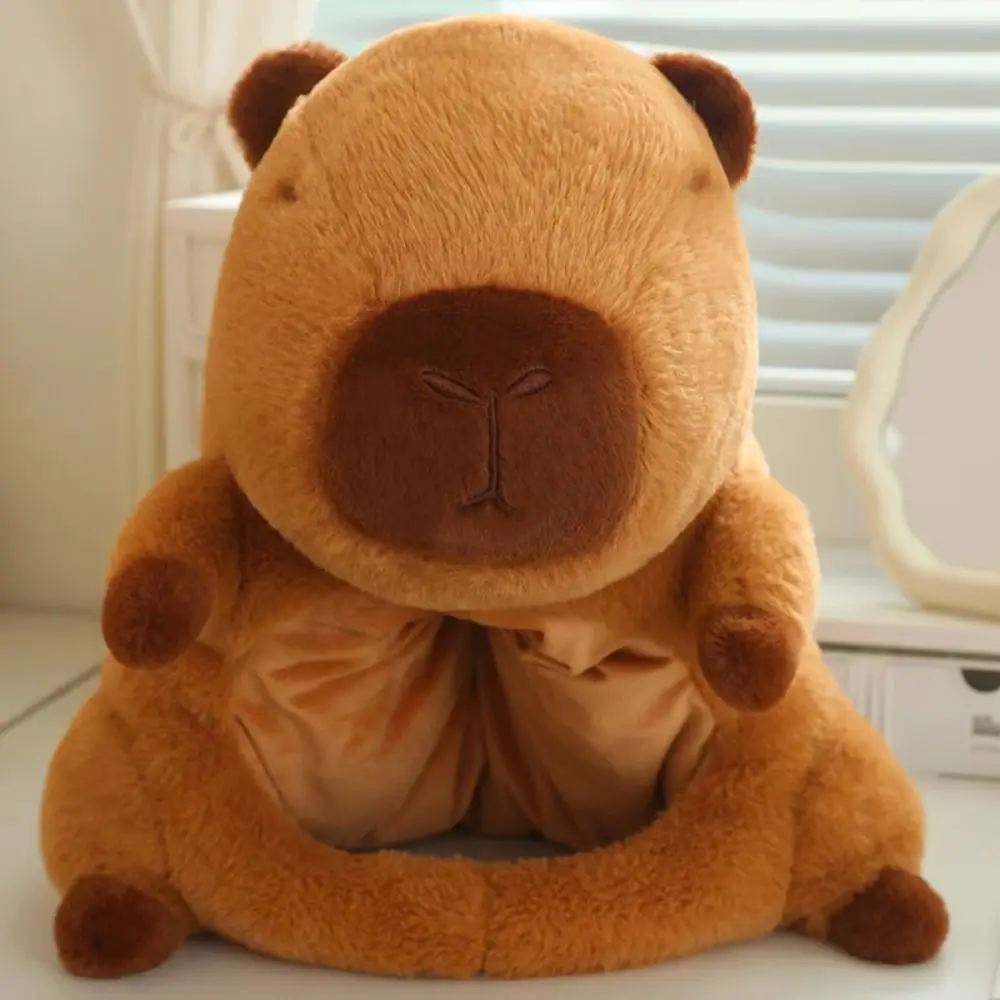 Boneka Boneka Capybara Topi Rambut Mewah Koleksi Masker Kepala Capybara Tebal Hangat Topi Hewan Pengerat Hewan Mewah Lembut