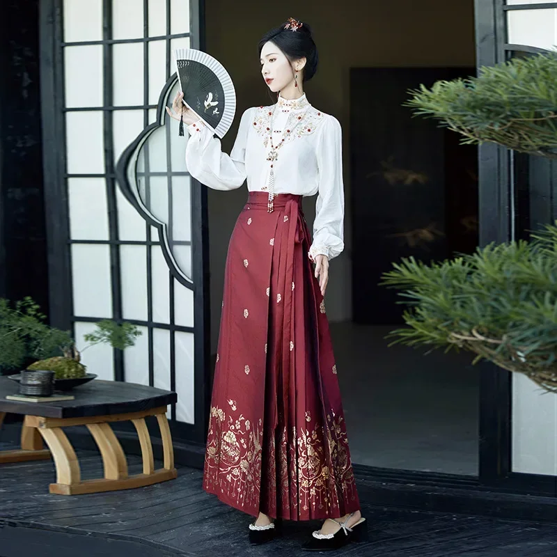 New Arrival Chinese Traditional Hanfu Dress Horse Face Skirt Women Ming Dynasty Vintage Clothing Pleated Skirt