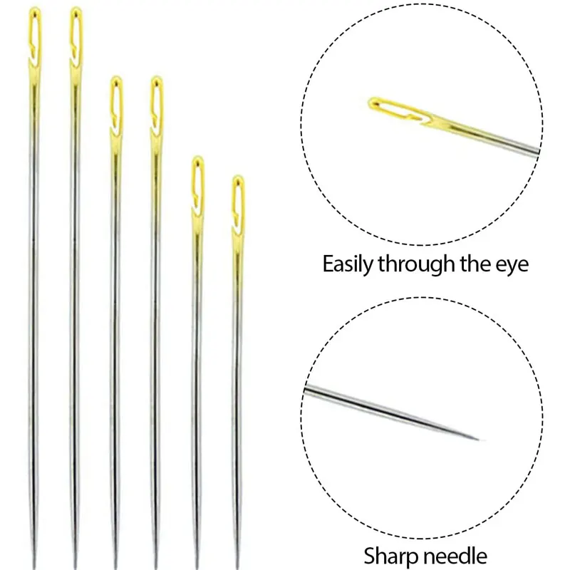 12/36pcs Blind Sewing Needle Elderly Stainless Steel Quick Automatic Self-Threading Needle Stitching Pins Punch Needle Threader