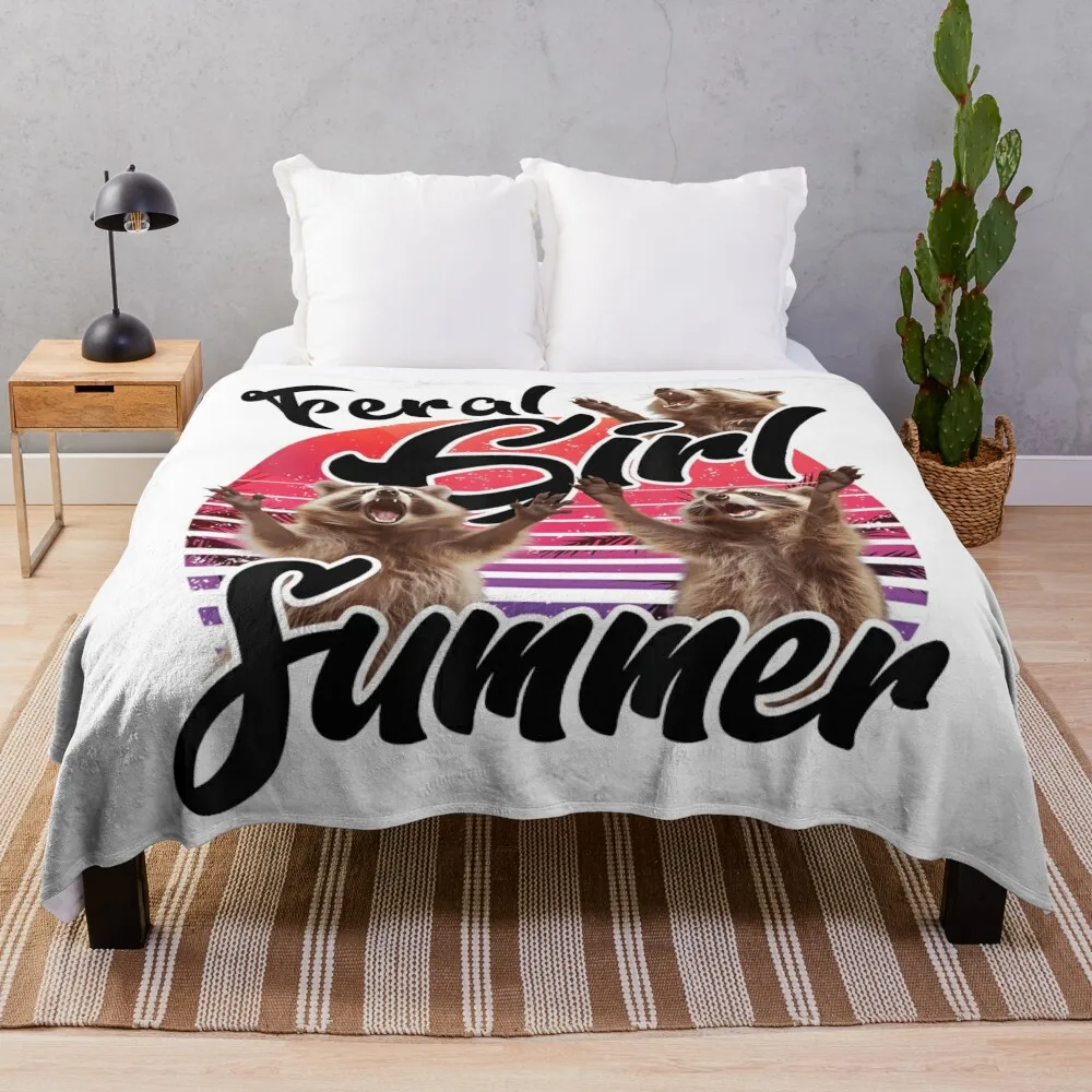 Feral Girl Summer Vintage Feral Girl Summer Raccoon Throw Blanket Bed Fashionable Soft Beds Blankets For Sofas Blankets