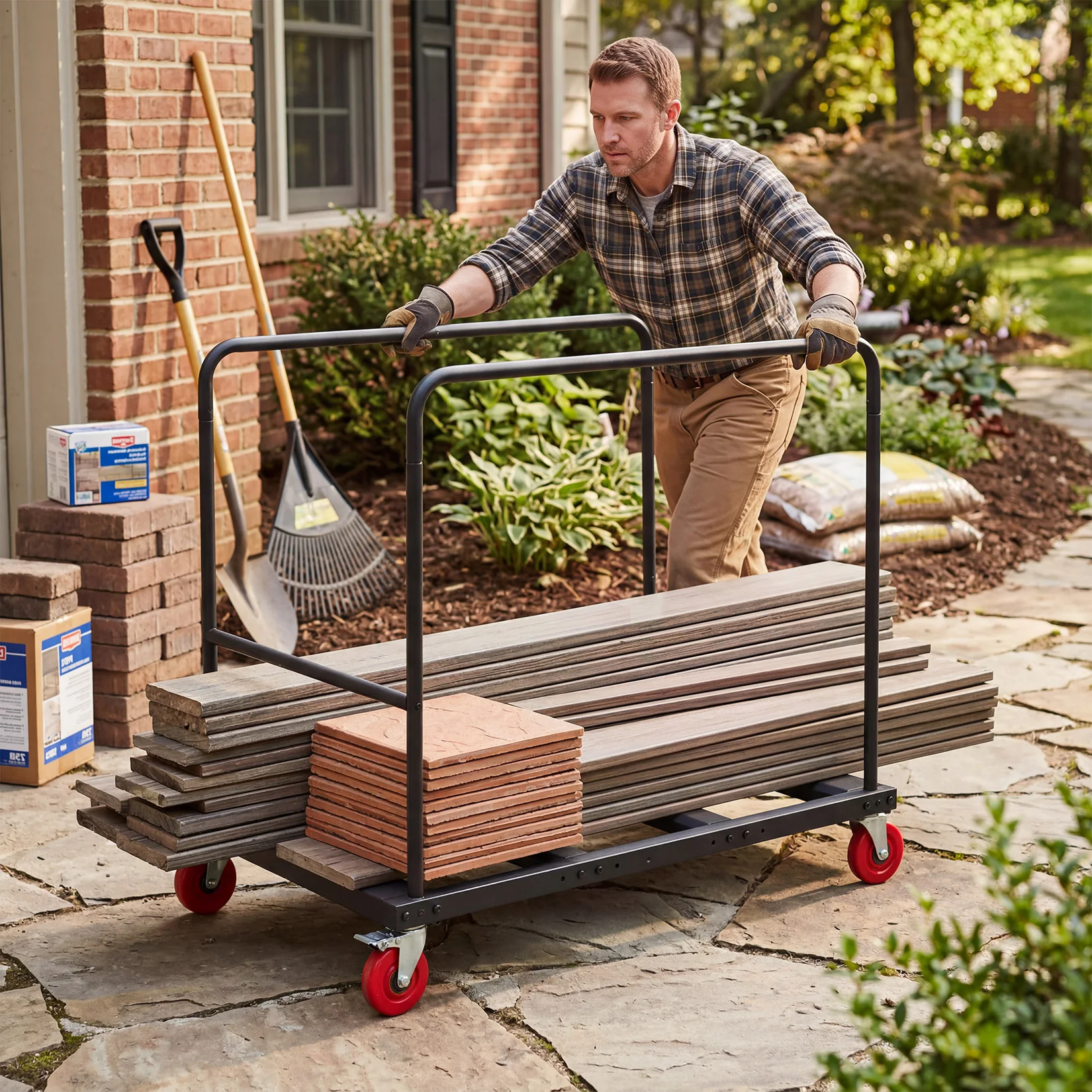 Heavy Duty Drywall Cart 1800 LBS Heavy Duty Table Dolly with Adjustable Thickened Base & Side Tubes, 4 Lockable 5