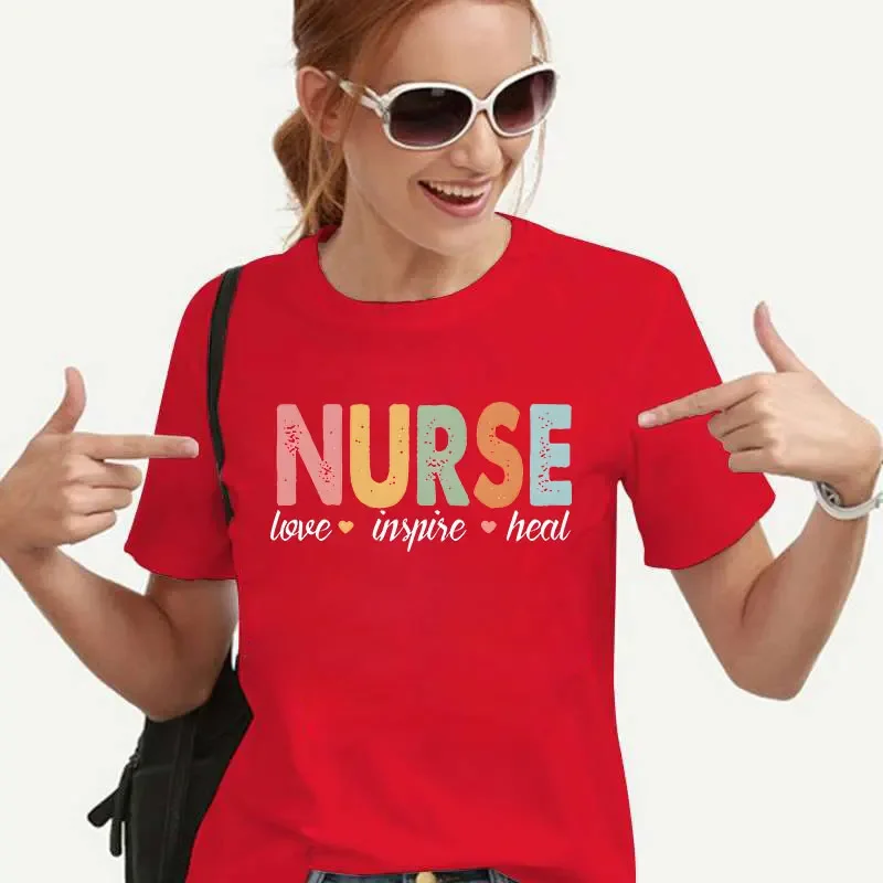 Nurse T Shirts for Women Fashion Graphic Y2k Tops Harajuku Streetwear Neck Short Sleeve Tees Aesthetic Female Clothing