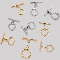 2 Pair 18K Gold Plated Toggle Clasps Connector Round Heart Ring T Bar Closure for Bracelet Necklace Jewelry Making DIY Craft