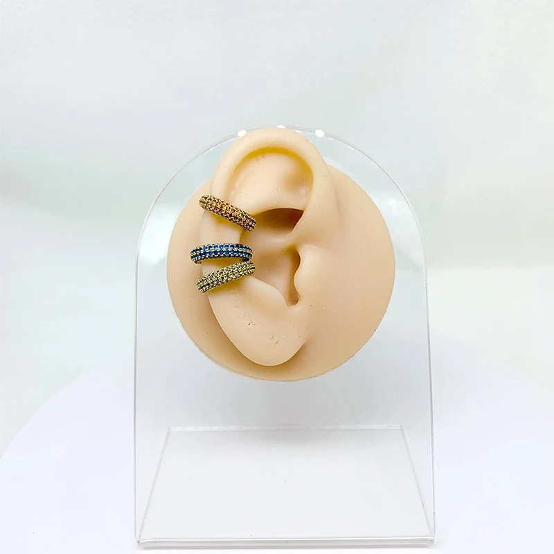 ZHUKOU C shape Ear cuffs 16 colors Cubic Zirconia women ear clips olive green clip on earrings fashion Jewelry wholesale VE131