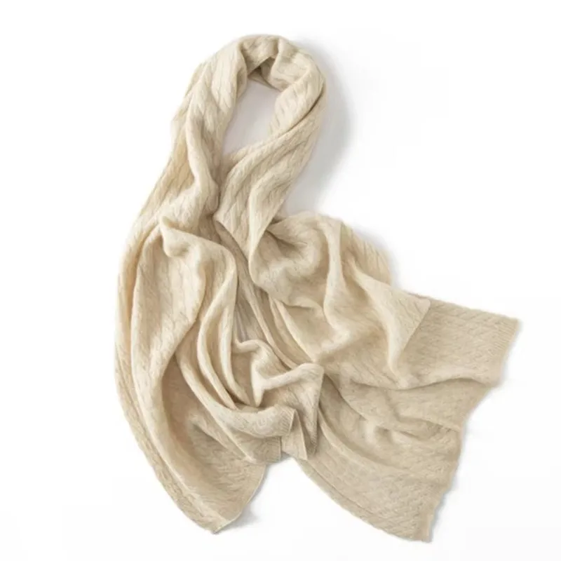 Winter New Women 100% Cashmere Knit Scarf 168*48 Solid Color Pashmina Warm Fashion Capes Lady High Quality Twisted Flower Shawl