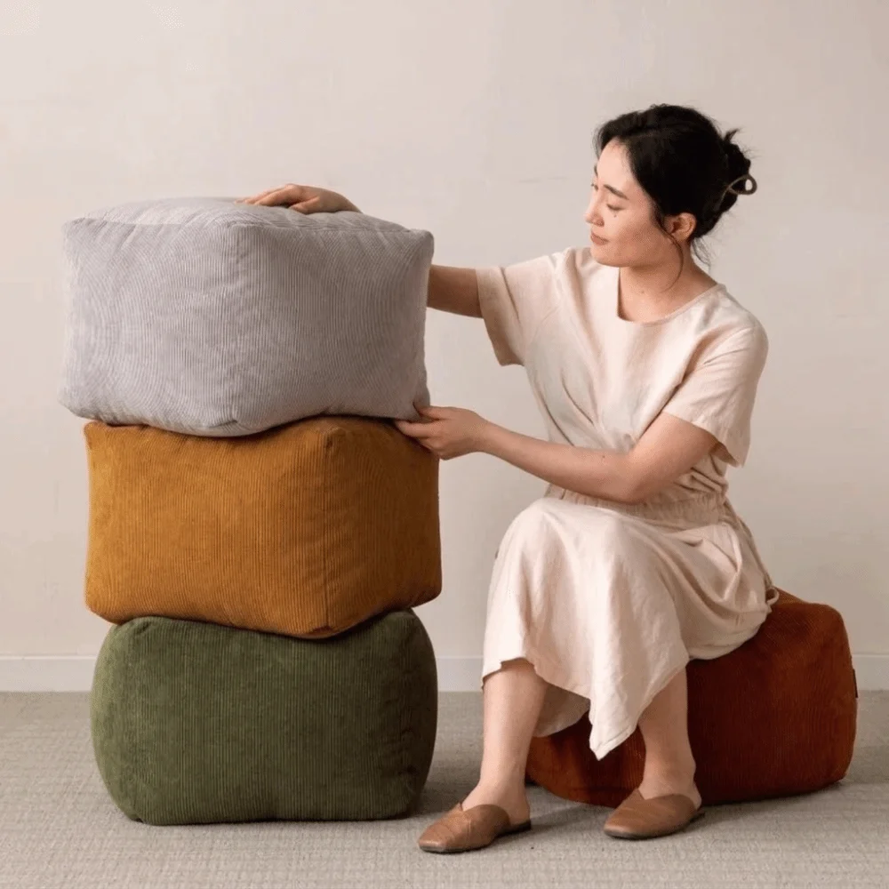 No Filling Seat Cushion Cover Japanese Style Large Capacity Sofa Stool Cover Square Soft Storage Leg Bench Home Decor