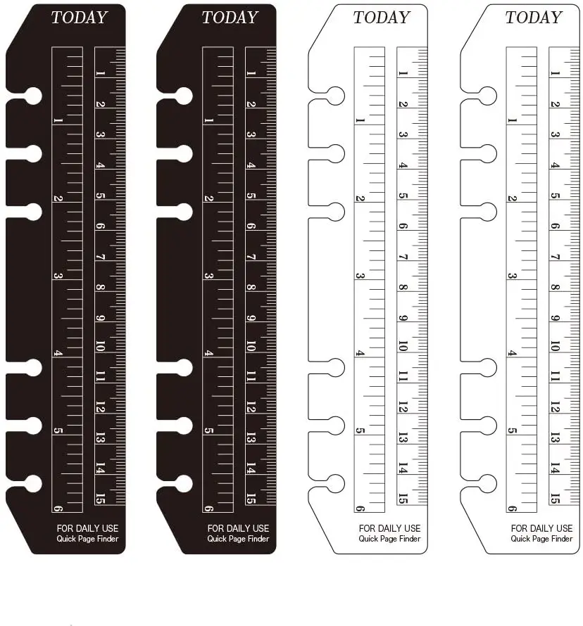 Black/Clear Plastic Measuring Today Ruler Quick Page Finder Page Marker Pouch PVC Bookmark Ruler For 6-Hole Binder Notebook
