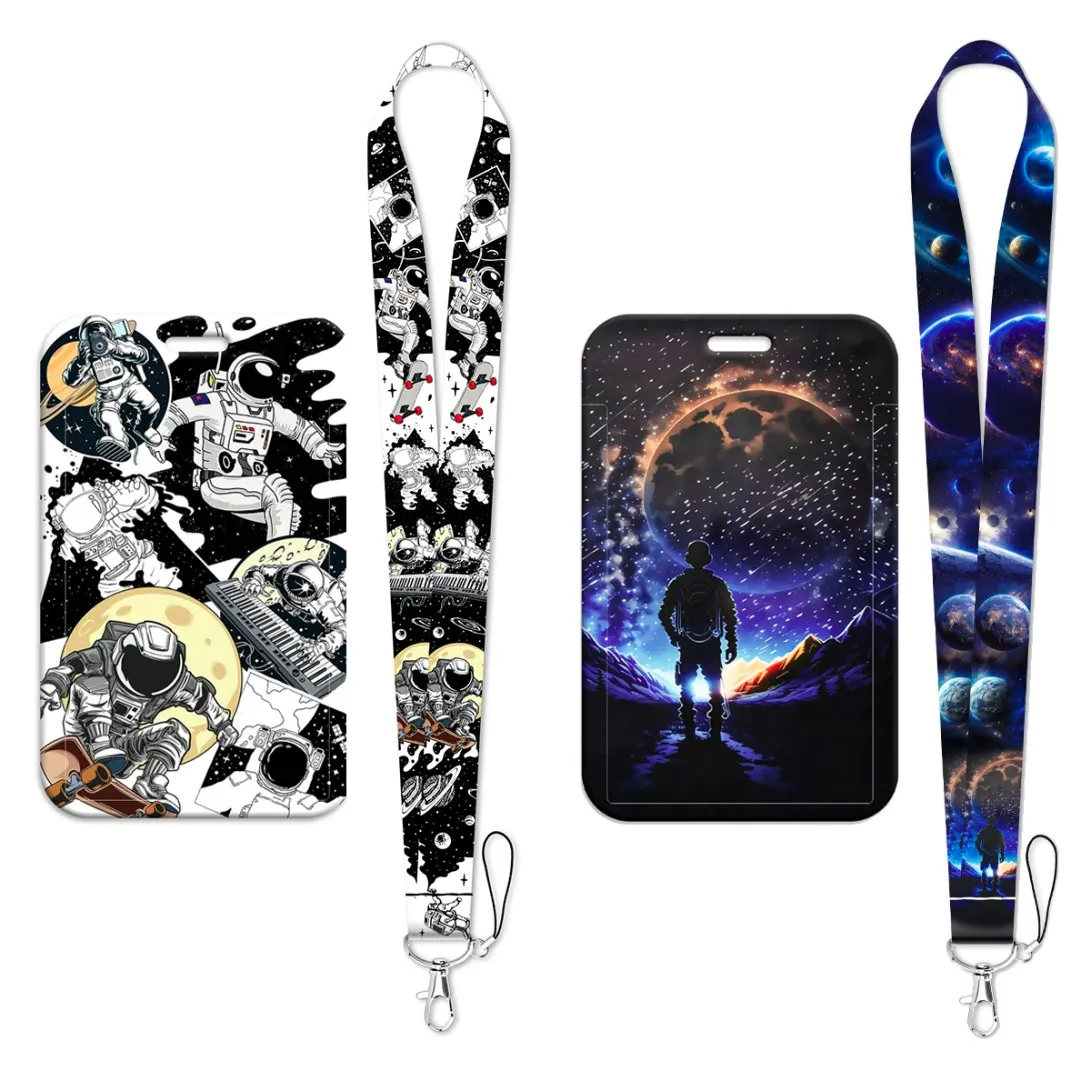Space Astronaut Print Lanyards Neck Strap Starry Night Mobile Phone Rope Credit Card Cover Card Sleeve Fashion Accessories Gifts