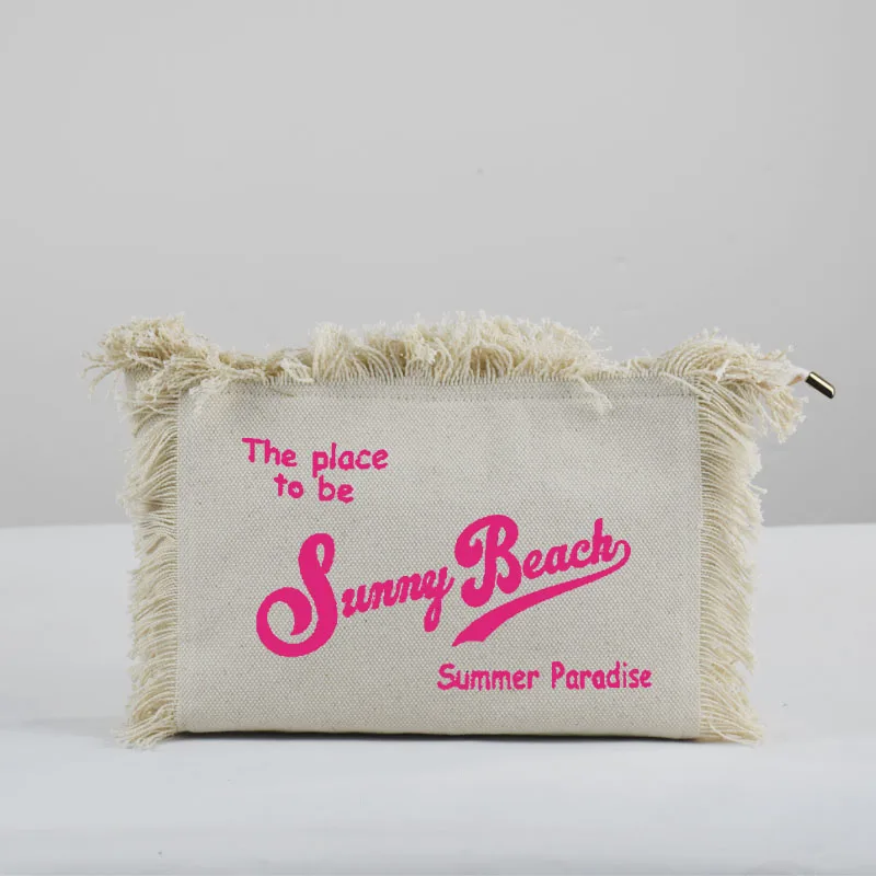 Summer Casual fringe design Makeup Bag Canvas can be customized name printed clutch Holiday beach bag pouch