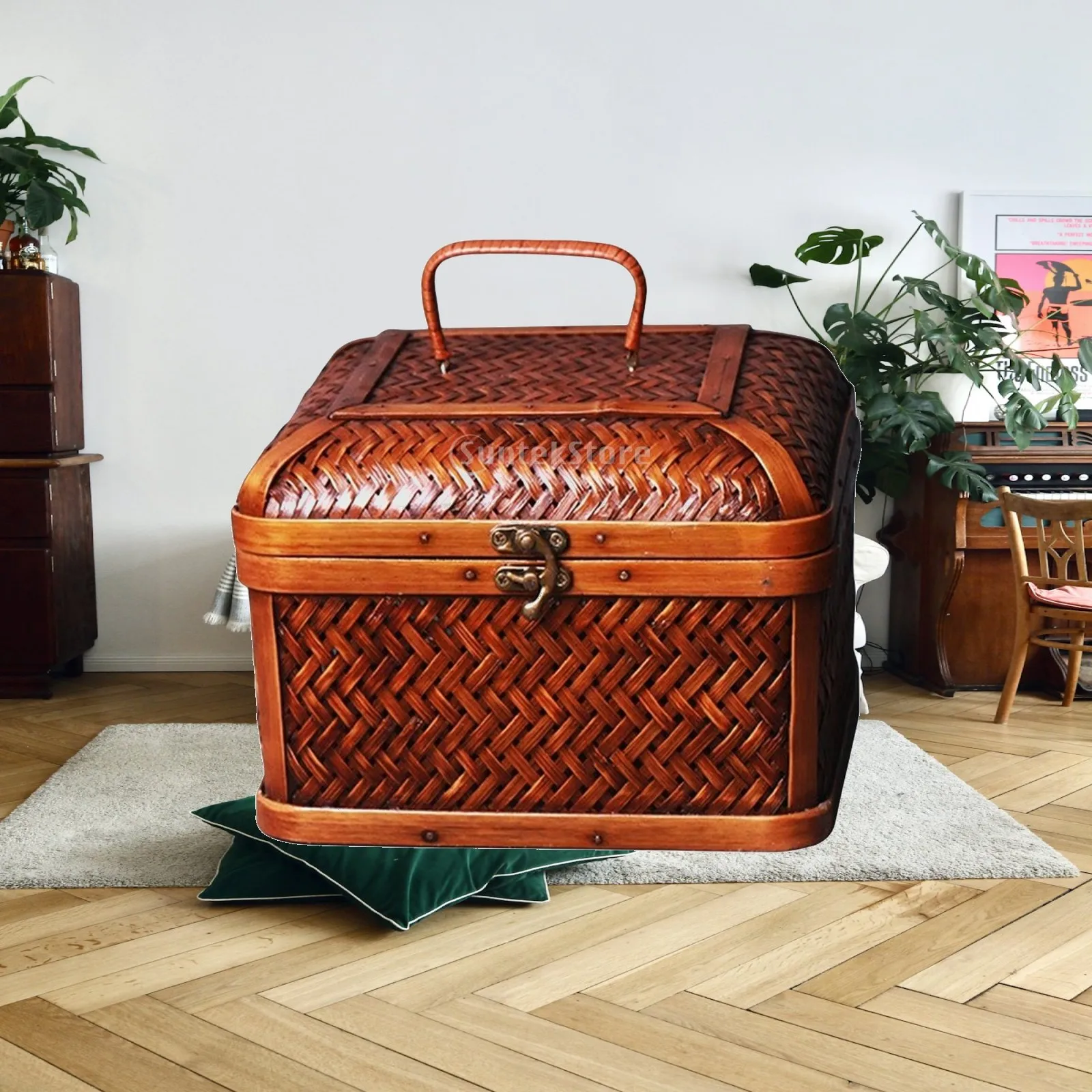 Rustic Bamboo Braided Basket Organizer for Cosmetics Jewelry Toys Crafts Household Essentials Vintage Style