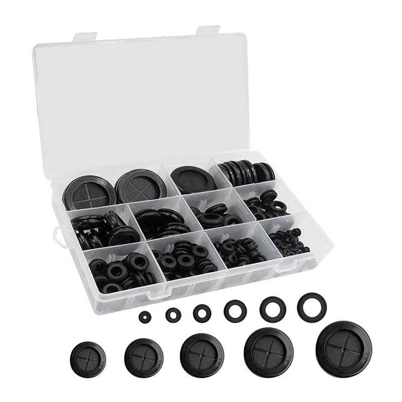 200Pcs Rubber Grommet Assortment Kit, 11 Sizes Drill Hole Firewall Hole Plugs Wire Protection