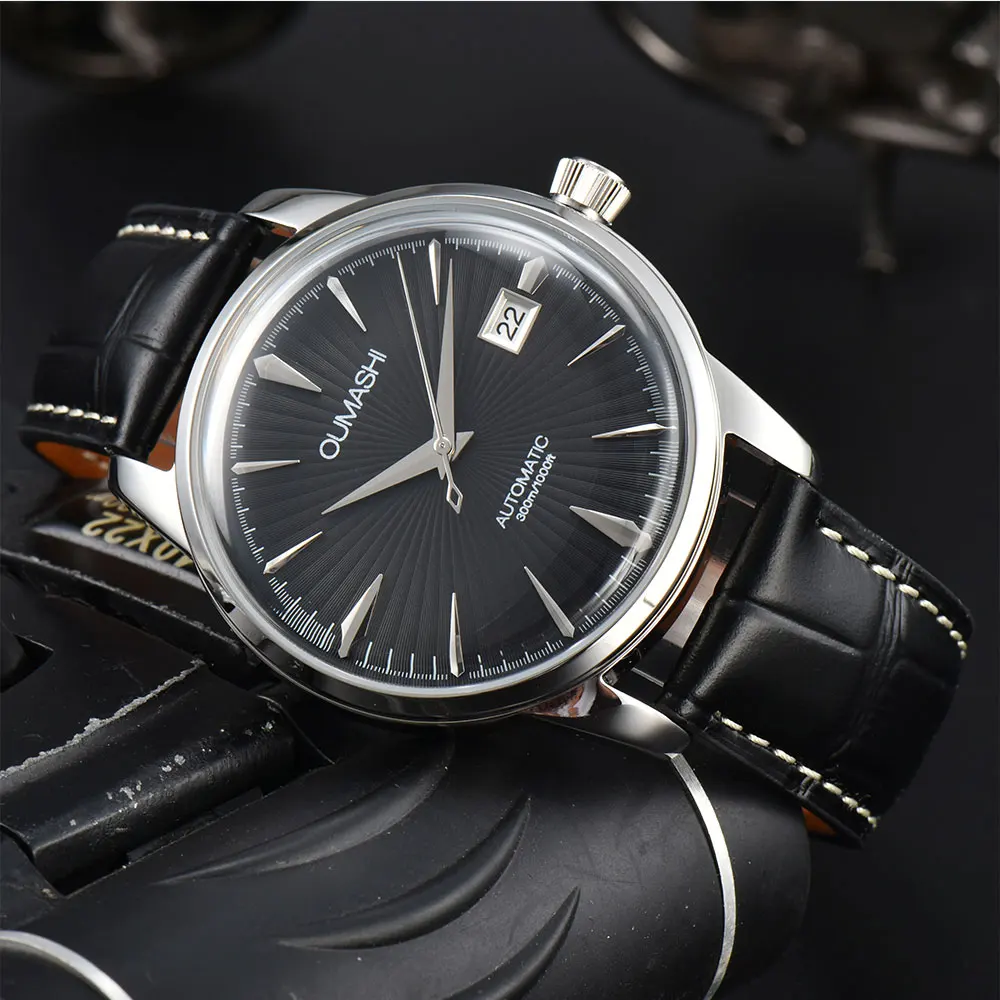 40MM Uhr NH35 Uhr Cocktail-Uhr Doppelkuppel-Kristall Edelstahlgehäuse Wasserdichte Uhr Lederarmband Herrenuhr