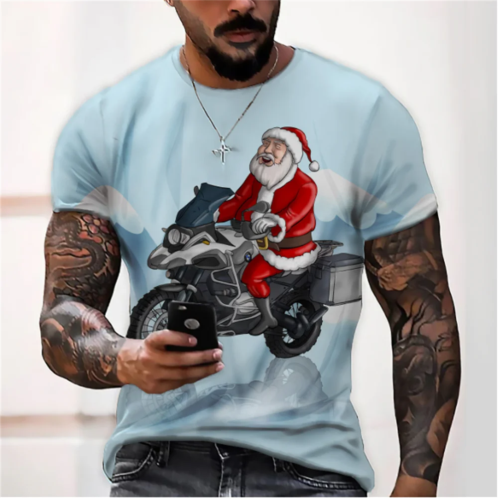 Christmas T-Shirt For Men 3D Santa Print Short Sleeve Top Christmas T-Shirts Oversized Xmas Tee Shirt Men Clothing Hot Clothes