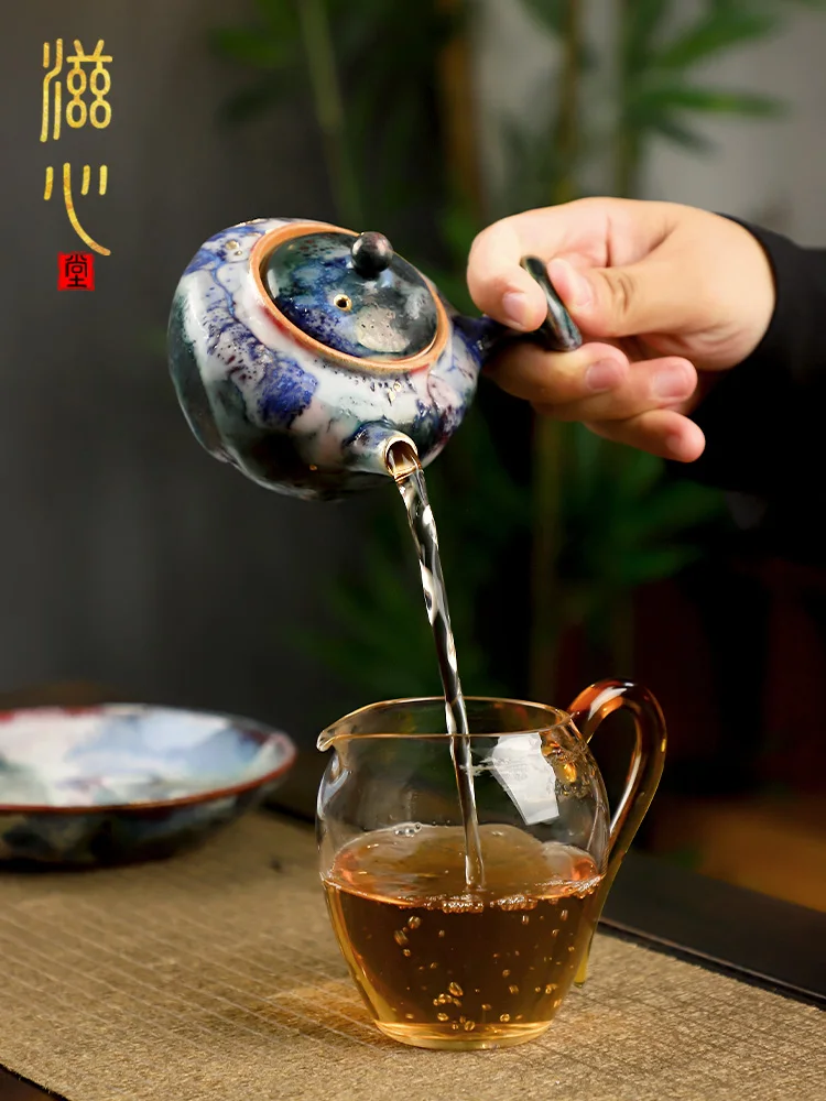 High-End Japanese-Style Zhanyao Glazed Teapot Firewood Stoneware Handmade Set Miji Single