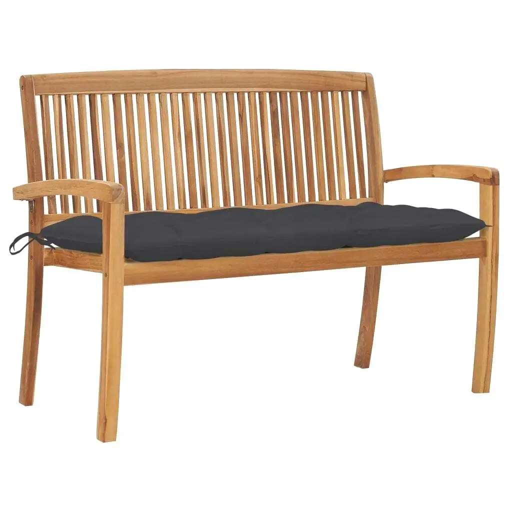 Stylish Stacking Patio Bench with Cushion - Durable 50.6 Solid Teak Wood Outdoor Seating