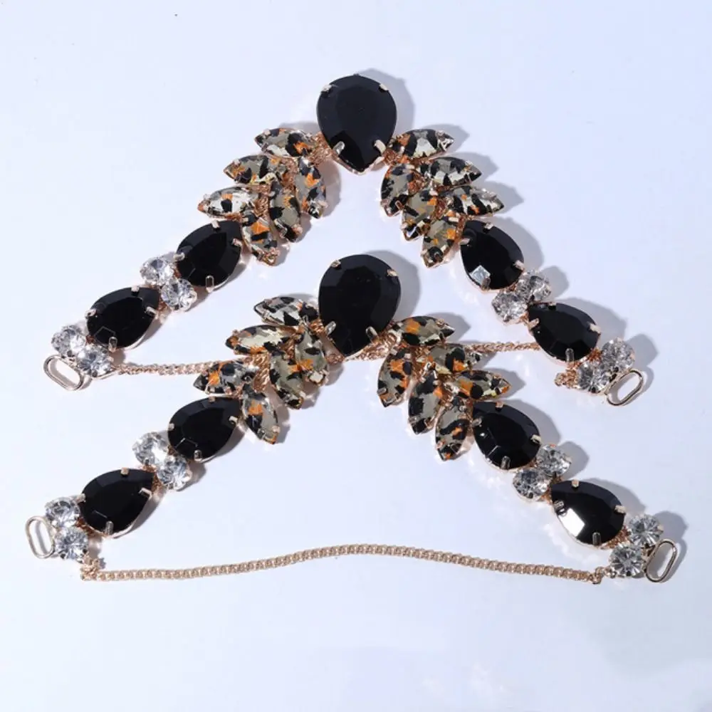 2pcs Casual Acrylic Crystal Sandal Beach Slider Decorate Chain Removable DIY Herringbone Slipper Chain Shoe Flower Ladies