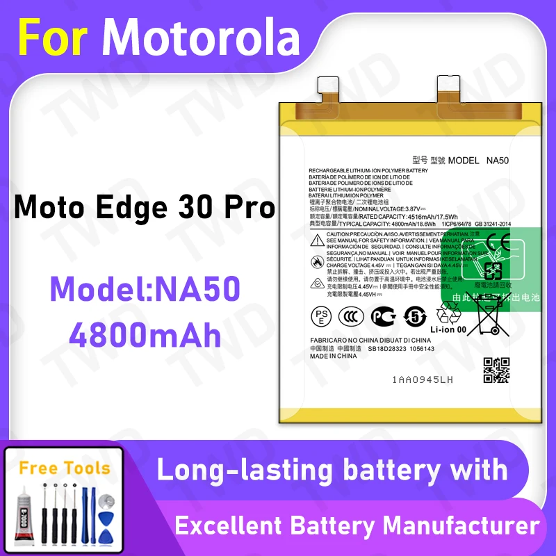

100% New 4800mAh NA50 Battery For Motorola Moto Edge 30 Pro Battery Replacement Bateria+Free Tools