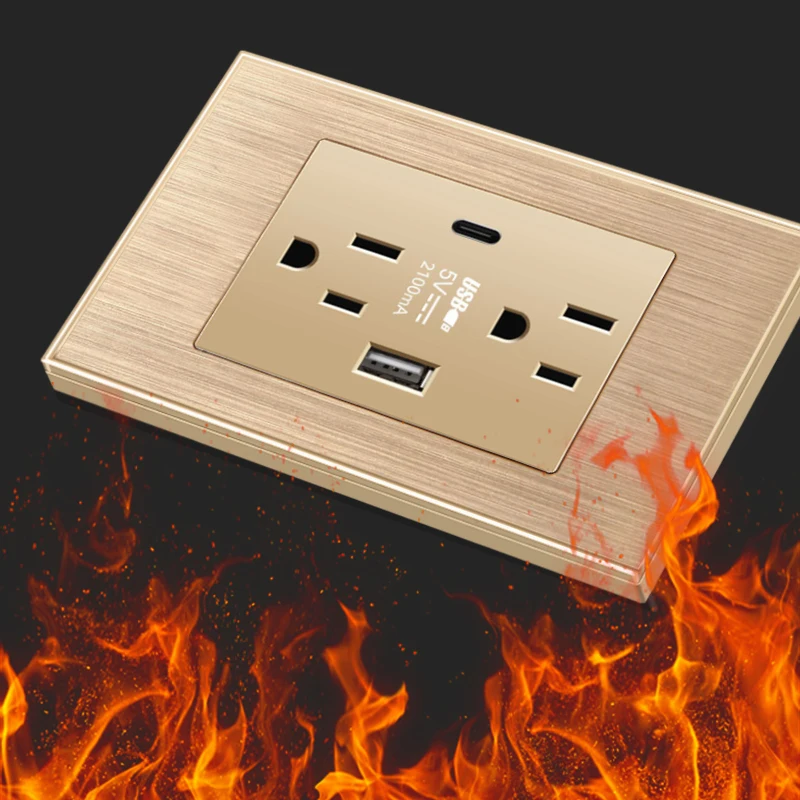 US/Thai Standard Outlet Wall Switch Brushed panel Multifunctional Power USB Type-c Socket  Combination 118mm*72mm Switch