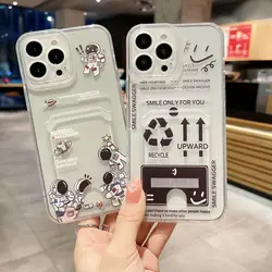Astronauts Card Holder Bag Phone Case For iPhone 16 15 14 13 12 Mini 11 Pro XS Max X SE2 SE2022 16E 16 15 14 Plus Silicone Cover