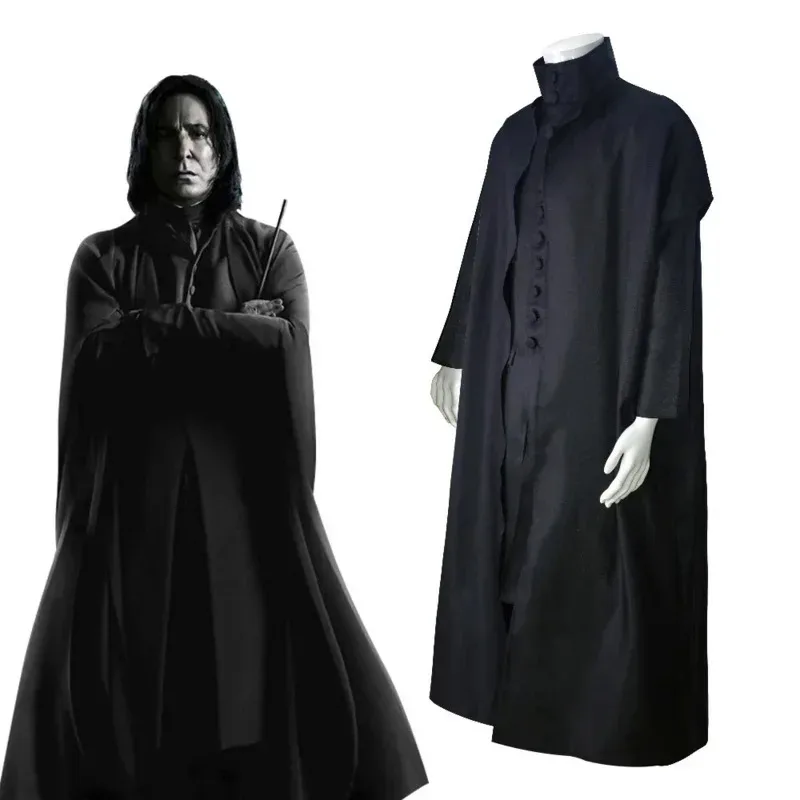Costume cosplay della scuola di Hogwarts, costume Dumbledore, bacchetta magica, veste, severus Snape, professore, mantello nero, uniforme