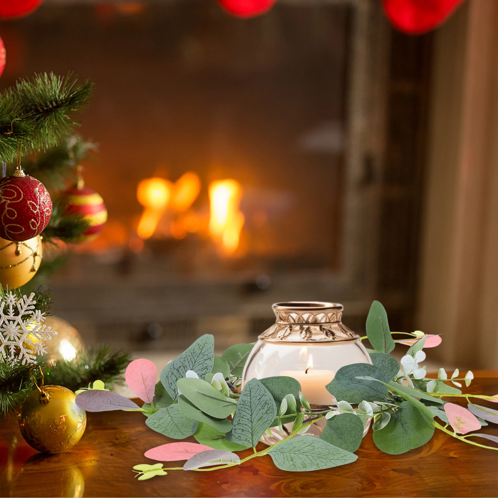 

Simulated Eucalyptus Candlestick Wreath Artificial Desktop Leaves Faux Greenery Garland Wreaths Festive Ornaments