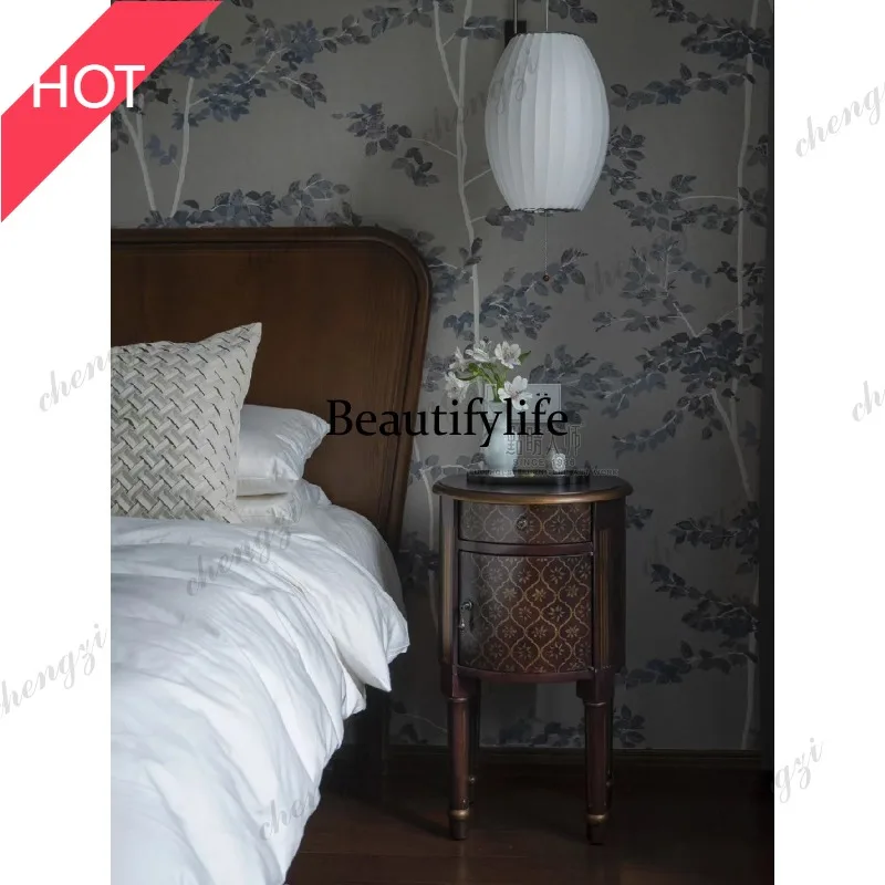 9344 American retro classic hand-painted pattern foreign flower round bucket sofa edge tea table bedside table