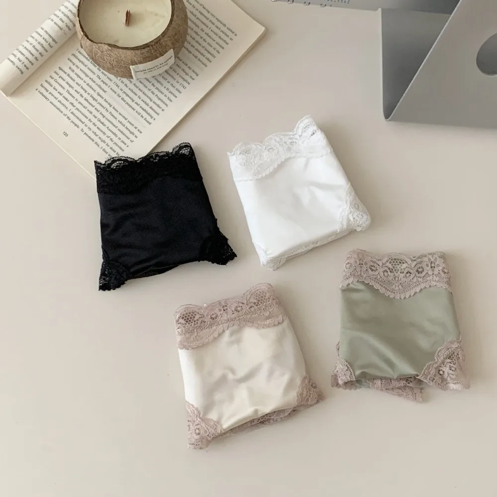 Nahtlose Spitzenunterwäsche mit Baumwollzwickel, süße Unterwäsche für Damen, transparente Spitzen-Slips mit Schleife.