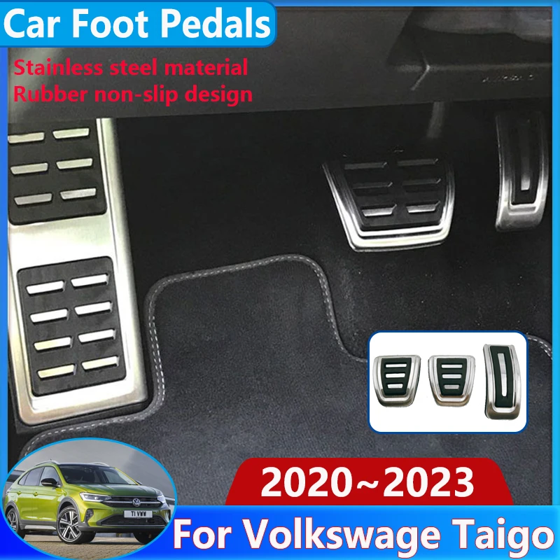 Car Foot Pedals For VW Volkswage Taigo Accessories 2023 2020~2022 2021 Non-slip Rubber Restfoot Stainless Steel Pad Protection