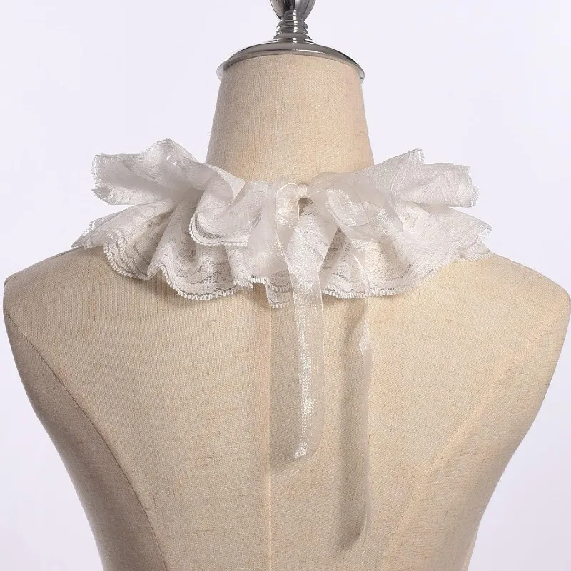 Vintage Lace Ruffled Multi-layer Detachable Collar Victorian Edwardian White Costume Neck Collar for Women Girls