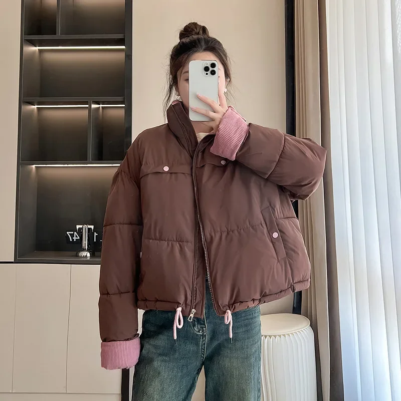 Cotton Coat New Down Cotton Coat for Women Winter Korean Style Loose Cotton Coat Casual Lazy Style Corduroy Splicing Jacket