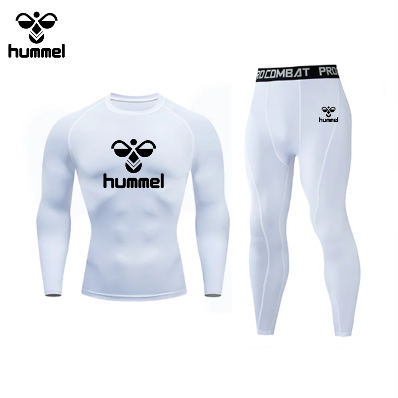 The New Brand HUMMEL Men\'s Compression Shirt Sports Running Tight Gym T-shirt Sports Set Exercise Quick Drying Top T-shirt