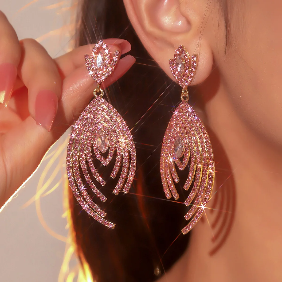 High quality, stained glass earrings for women, temperament glass personality exaggerated shiny earrings