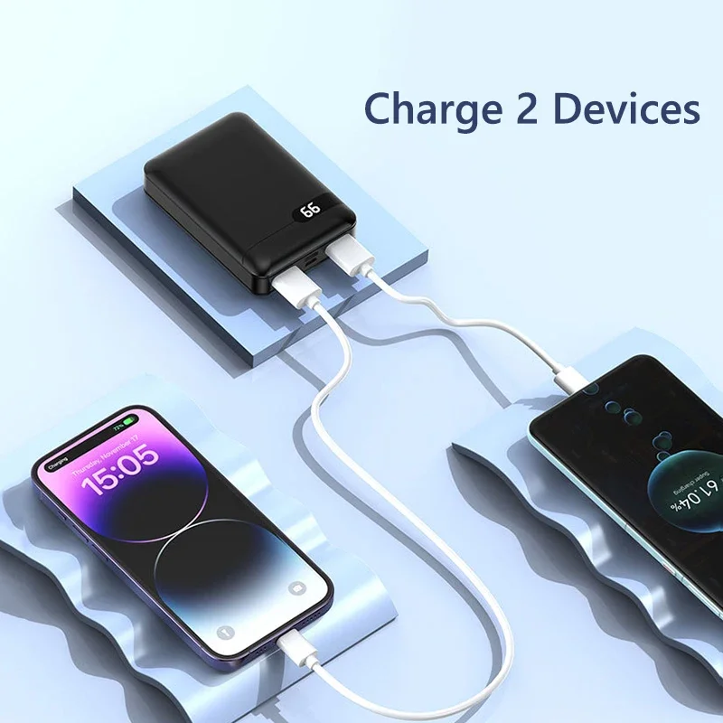 10000 мАч Mini Power Bank Dual USB Зарядное устройство для мобильного телефона Powerbank для iPhone 16 Samsung Xiaomi Huawei Внешний аккумулятор повербанк