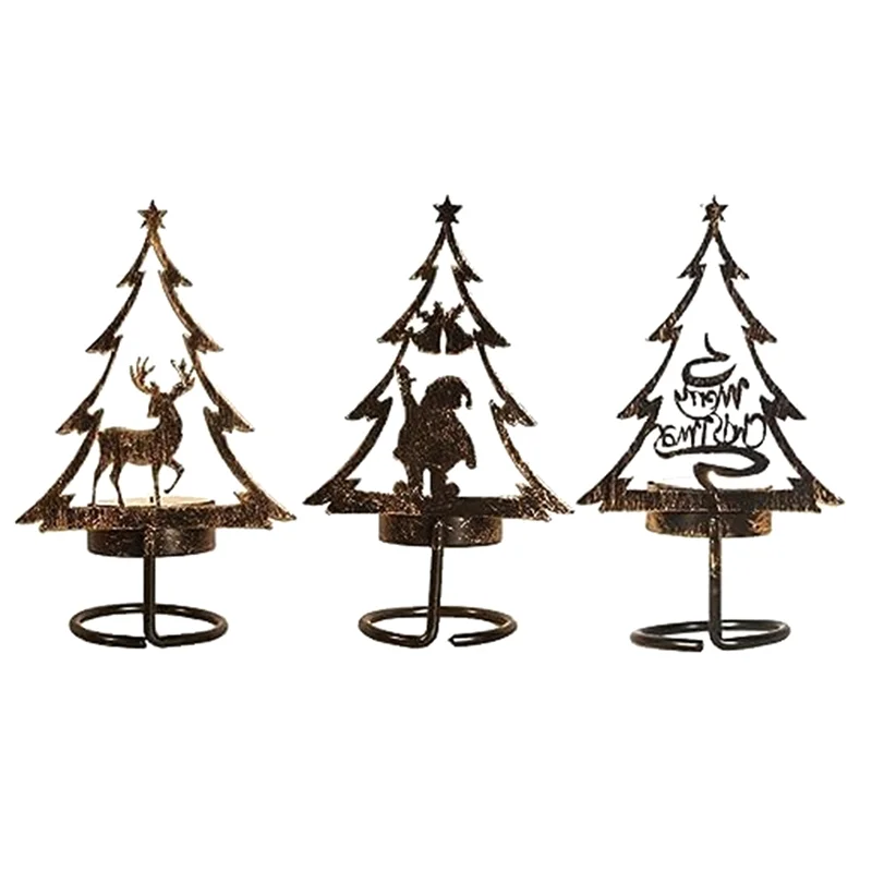 B84B-حامل شمع معدني عيد الميلاد ماتيل الجدول محور الرنة شجرة عيد الميلاد سانتا كلو عشاء الشاي حامل مصباح دائم #1