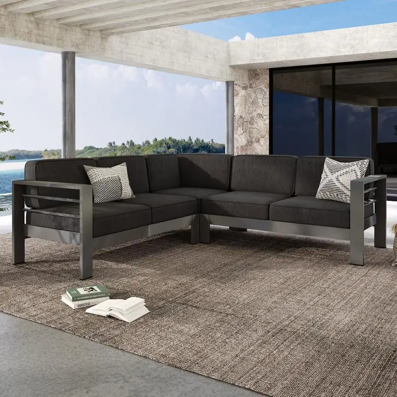 

Outdoor V-Shaped Aluminum Sectional Sofa Set - Modern Patio Furniture for Garden and Balcony with Comfortable Cushions and