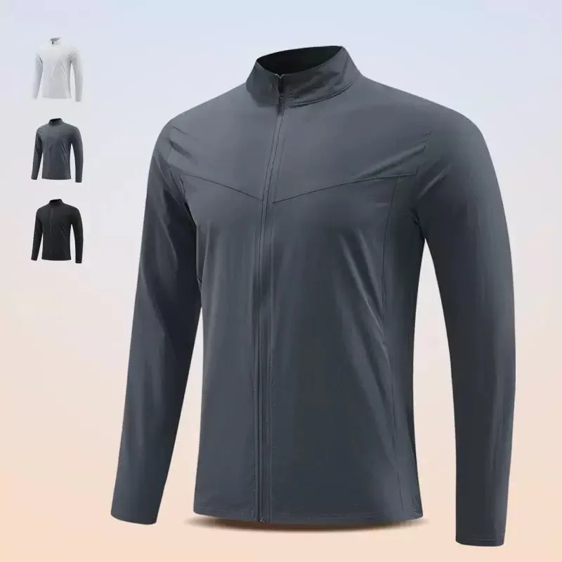 

Men's Sports Stand Collar Windbreaker with Long Front Zipper Breathable Running Jacket Comfortable Outdoor Athletic Coat for Gym