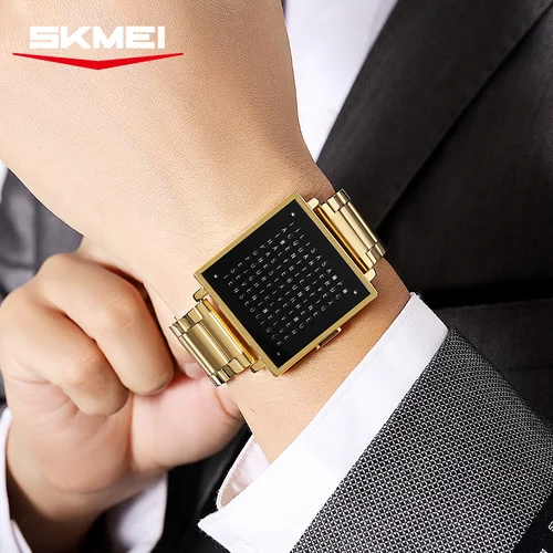 Imagen 2 del producto Reloj electrónico SKMEI de moda, reloj de pulsera Digital con luz Led de lujo para hombre, indicador de fecha, reloj de acero inoxidable resistente al agua 2388