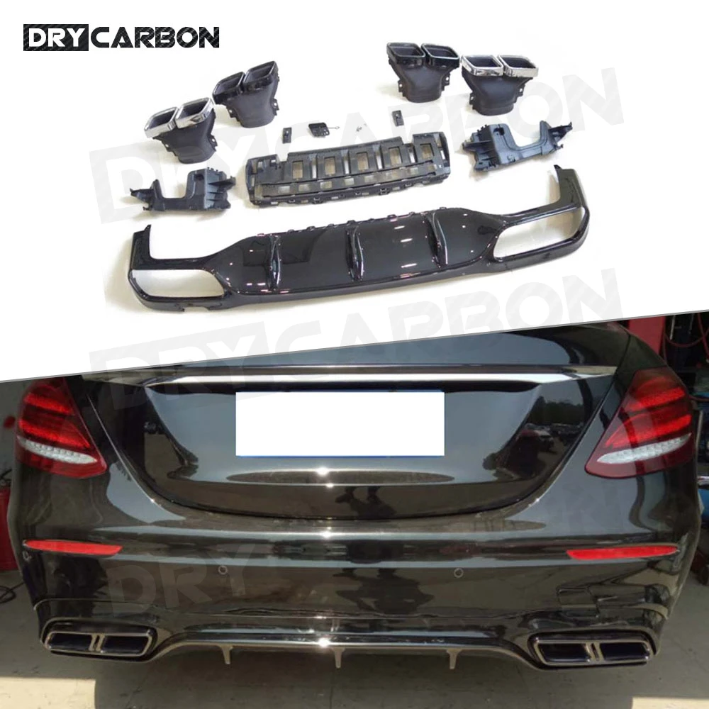 

ABS Rear Bumper Lip Diffuser Spoiler for Benz E Class W213 E200 E260 E300 2017-2019 E63 Style Diffuser with Square Exhaust Tips