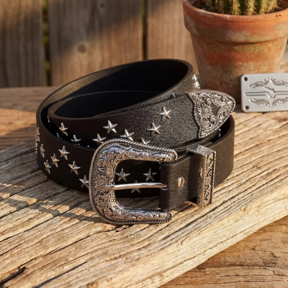 Trendy New Arrival Star Rivet Punk Wide Belt For Women Fashion Versatile Belt For Daily Jeans Wear  ND967