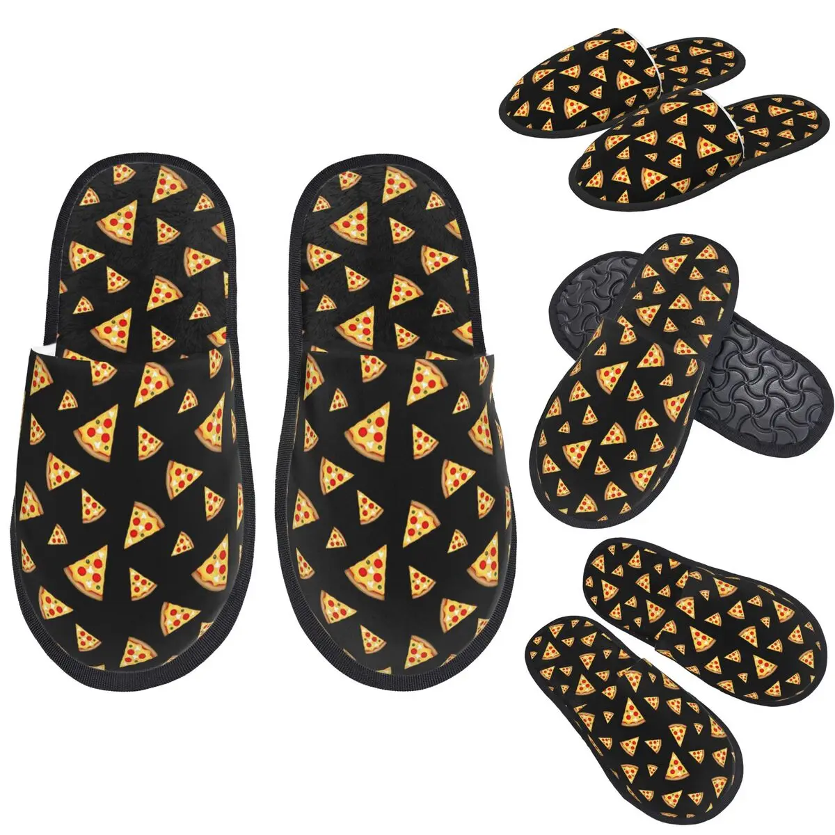 

Custom Cool And Fun Pizza Slices Pattern Slippers Memory Foam Warm Soft Women House Slipper Bedroom Cozy Shoes