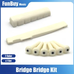 1 Set 6 String Plastic Acoustic Guitar Bridge Nut/Saddle + Slotted Bridge Pin with Dots ABS Plastic Guitar Parts Accessories