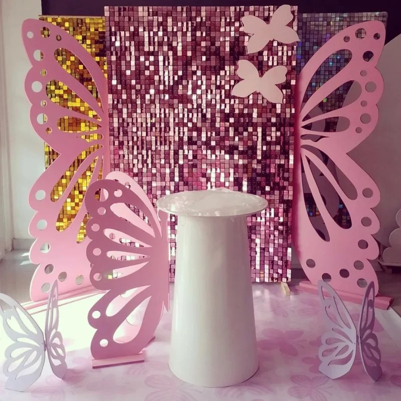 

Pink Bling Shimmer Square Sequins Wall 12/16/18pcs for Wedding Stage Backdrop Decor Halloween Christmas Home Backdrop Decoration