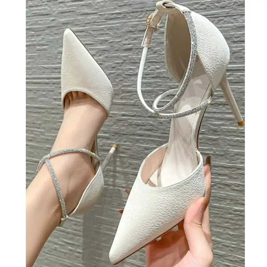 

New Rhinestone Women High Heels Pumps Fashion Buckle Wedding Shoes Pointed Stiletto Heel Fashion T-Heel Sandals Dress Shoes