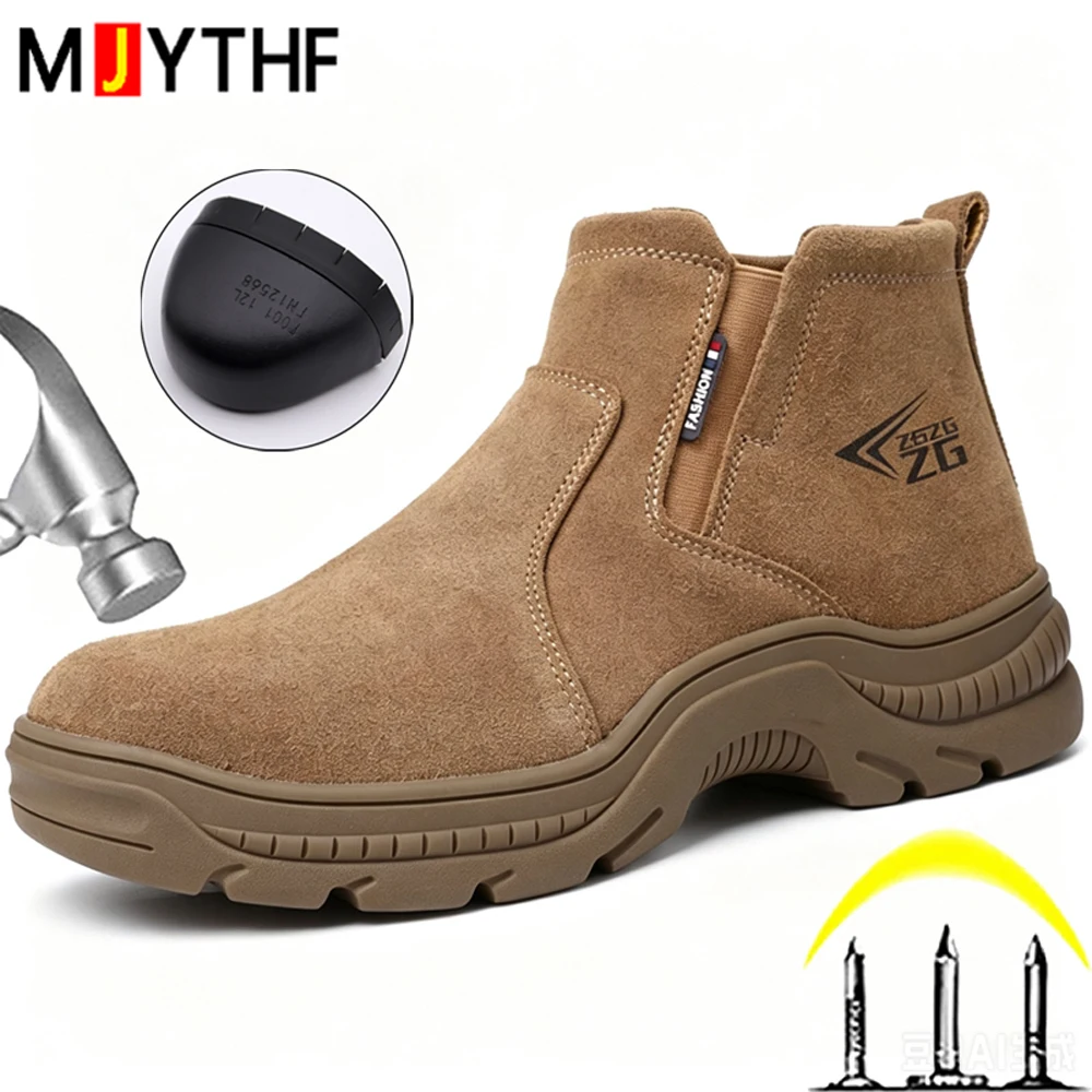 Cow Suede Men's Safety Shoes Anti Scald Welding Shoes Puncture-Proof Work Boots Steel Toe Shoes Safety Boot For Engineers 2026